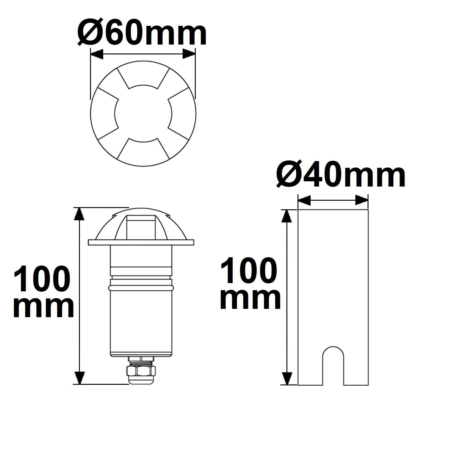 LED Bodeneinbaustrahler, rund 4SIDE 60mm, schwarz, 12-24V, IP67, 3W, 60°, warmweiß