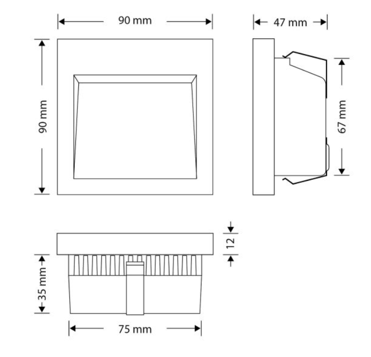 Wandeinbauleuchte 3W IP54 anthrazit matt 90 x 90mm warmweiß