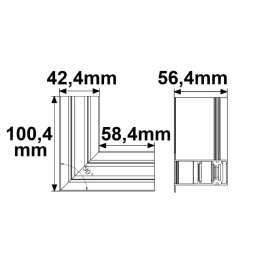 Track48 Eckschiene 90° horizontal für Einbauschiene, weiß, nicht stromführend