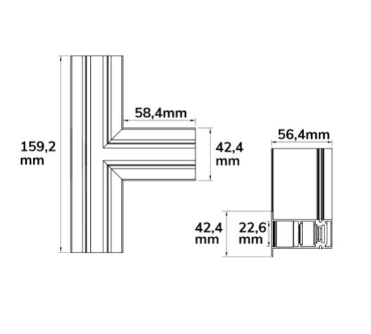 Track48 T-Schiene horizontal für Einbauschiene, schwarz, nicht stromführend