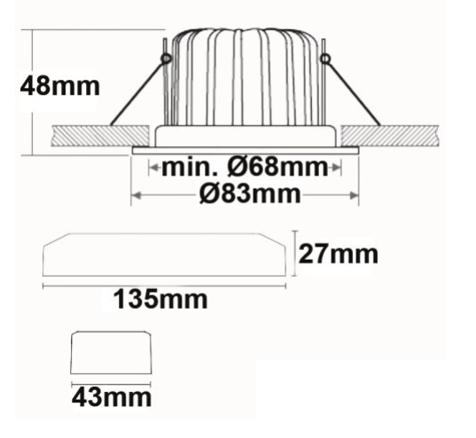 LED Einbaustrahler Sys-68, 10W, IP65, warmweiß, Push oder DALI-dimmbar (exkl. Cover)