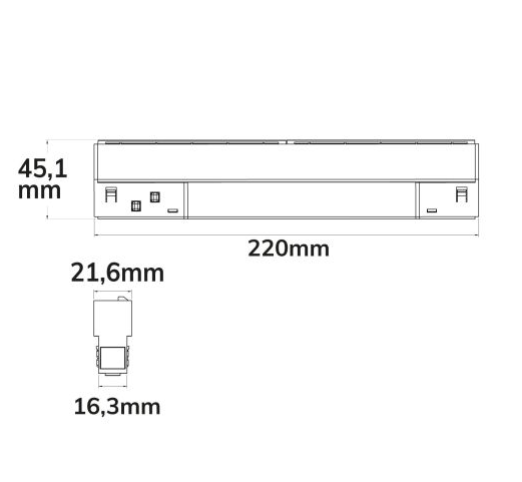 Track48 Wallwasher 22cm weiß, 12W, 100° asymetrisch, 48V DC, 4000K, CRI90, Line+, DALI dimmbar
