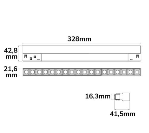 Track48 Leuchte 32cm weiß, 18W, 36°, UGR&lt;19, 48V DC, 3000K, CRI90, Line+, DALI dimmbar