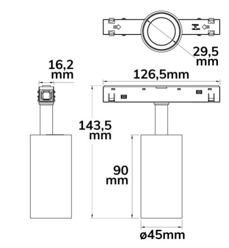 Track48 Schienenstrahler schwarz, 7W, 30°, UGR&lt;19, 48V DC, 3000K, CRI90