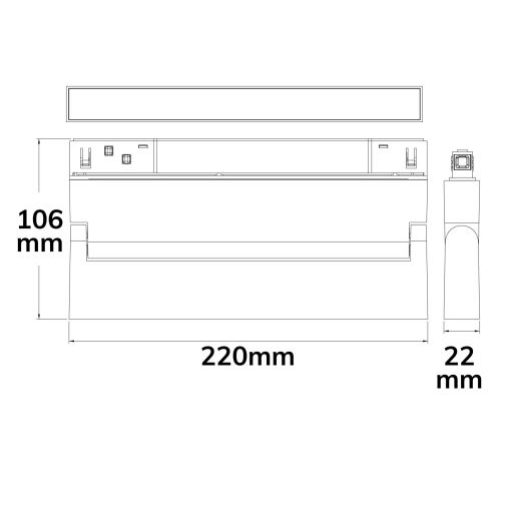 Track48 Linear-Schienen-Strahler 22cm schwarz, 12W, 120°, UGR&lt;19, 48V DC, 3000K, CRI90, DALI dimmbar