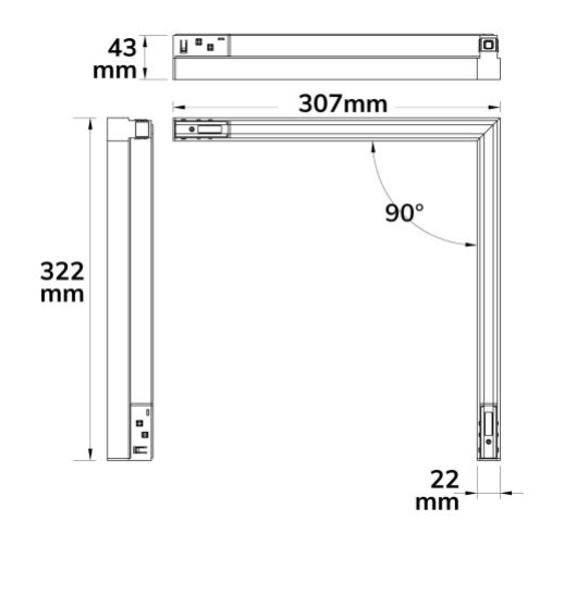 Track48 Eckleuchte horizontal schwarz, 20W, 120°, 48V DC, 3000K,CRI90, Line+