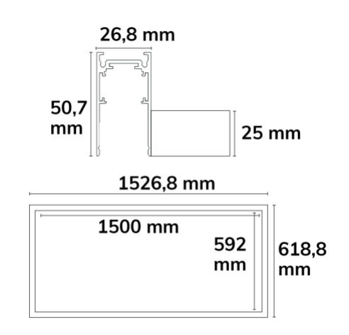 Track48 Leuchtenrahmen H50, Innenformat 592x1500mm, schwarz, exkl. Trafo, exkl. Montageclip/Seilabh.