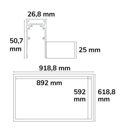 Track48 Leuchtenrahmen H50, Innenformat 592x892mm, weiß, exkl. Trafo, exkl. Montageclip/Seilabh.