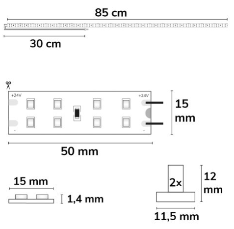 LED T5/T8 Umrüstplatine 865, 85cm, MiniAMP, 136 LED, 24V, 14W, 170 lm/W, kaltweiß, dimmbar