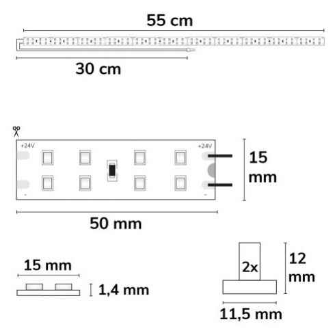 LED T5/T8 Umrüstplatine 830, 55cm, MiniAMP, 88 LED, 24V, 9W, 170 lm/W, warmweiß, dimmbar