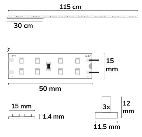 LED T5/T8 Umrüstplatine 865, 115cm, MiniAMP, 184 LED, 24V, 19W, 170 lm/W, kaltweiß, dimmbar