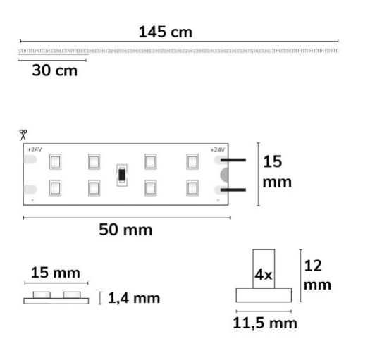 LED T5/T8 Umrüstplatine 865, 145cm, MiniAMP, 232 LED, 24V, 24W, 170 lm/W, kaltweiß, dimmbar