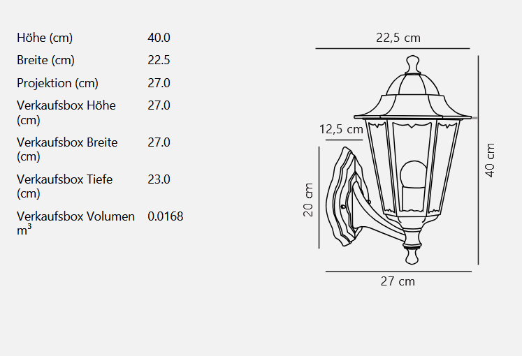 Cardiff Up Wandleuchte Schwarz E27 IP44