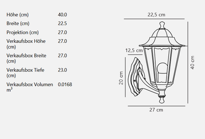 Cardiff Up Wandleuchte Schwarz E27 IP44