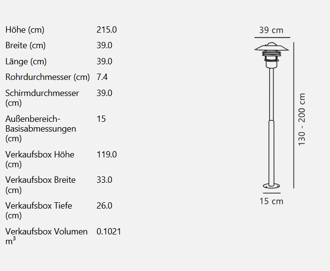 Vejers 2M Pollerleuchte Verzinkt Höhenverstellbar von 130 bis 200 cm E27 IP54