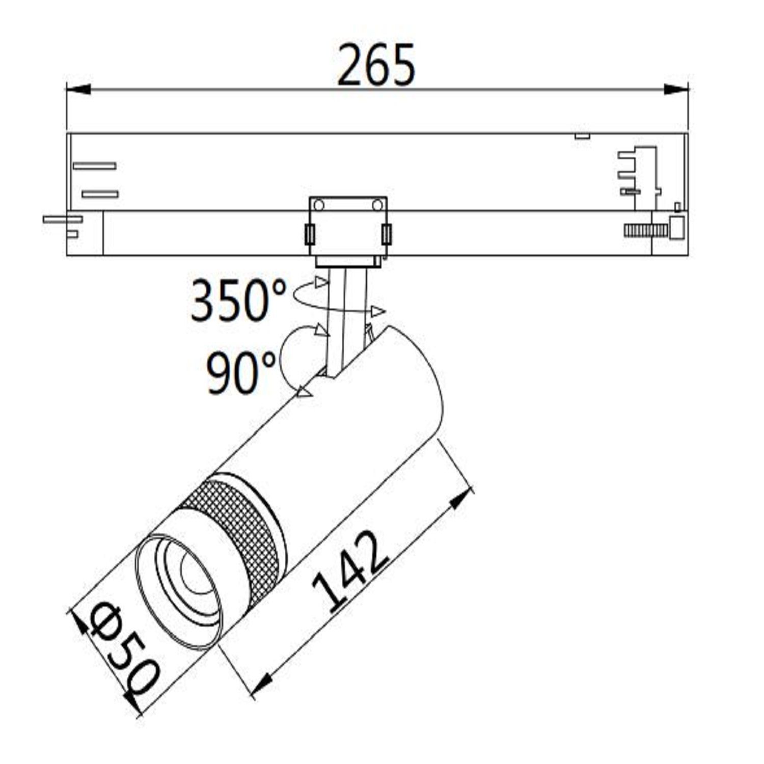 3-Phasen Schienen-Strahler fokussierbar, 12W, 20°-55°, schwarz matt, 3000K, DALI dimmbar