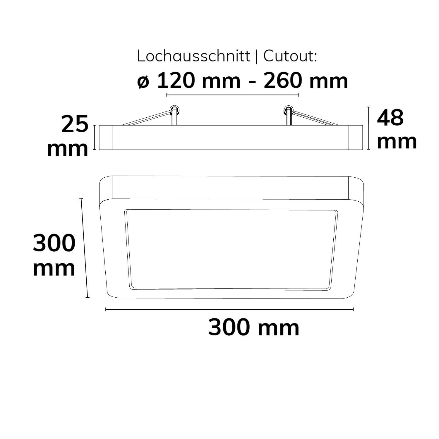 LED Aufbau/Einbauleuchte Flex Pro 300x300, 22W, weiß, 120lm/W, 3000|3500|4000K, dimmbar