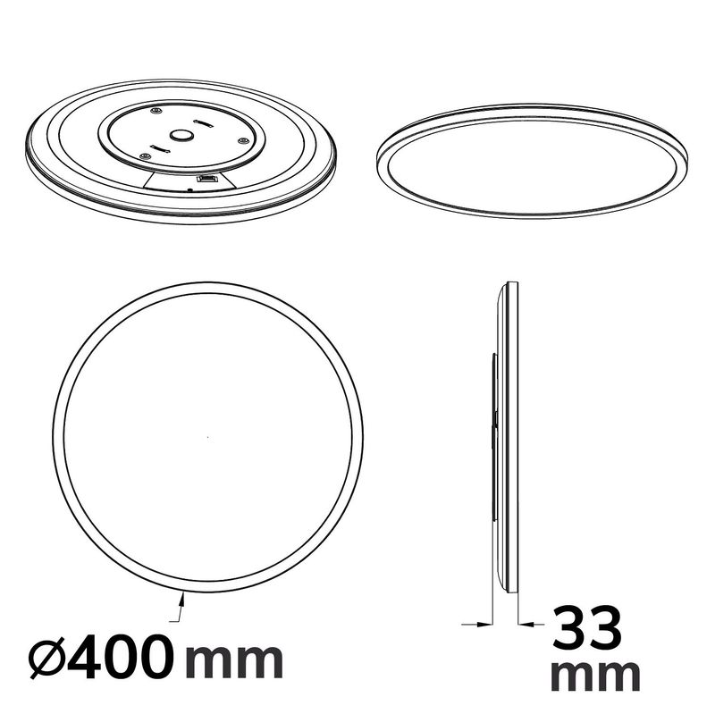 LED Deckenleuchte 25W, schwarz, rund, IP44, DN400, 3000|4000|5000K, Up&amp;Down
