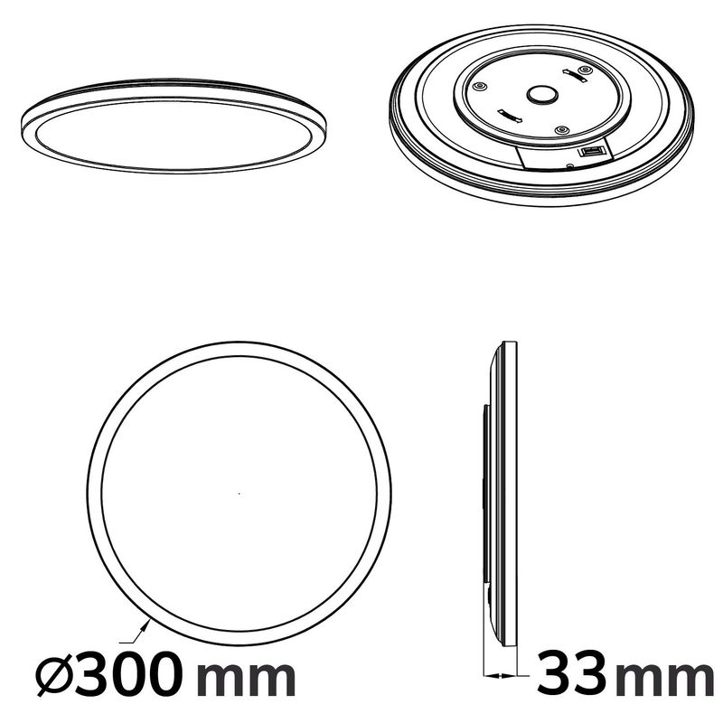 LED Deckenleuchte 18W, schwarz, rund, IP44, DN300, 3000|4000|5000K, Up&amp;Down