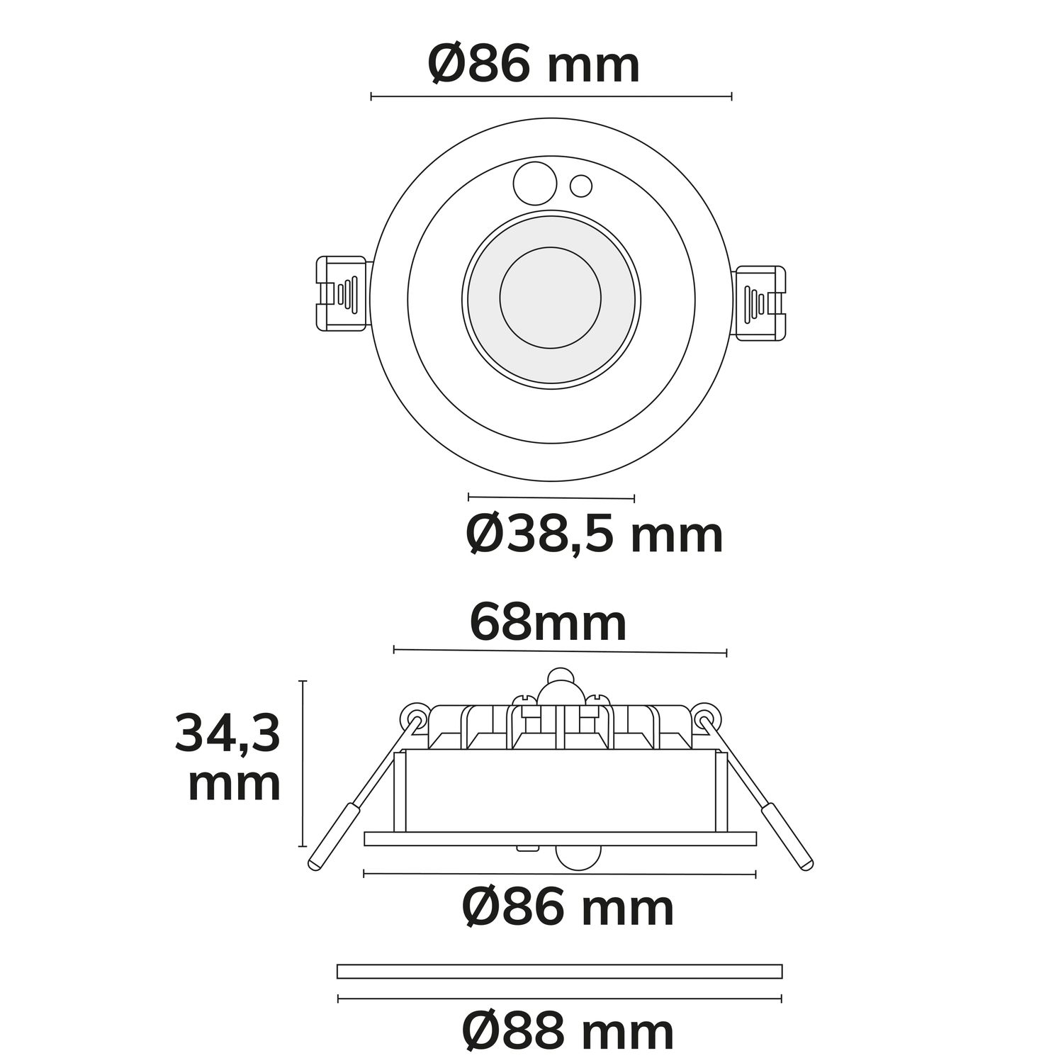 LED Einbaustrahler Vario-68 mit PIR-Sensor 6W, 60°, 2700|3000|4000|6000K, IP65, CRI90, weiß