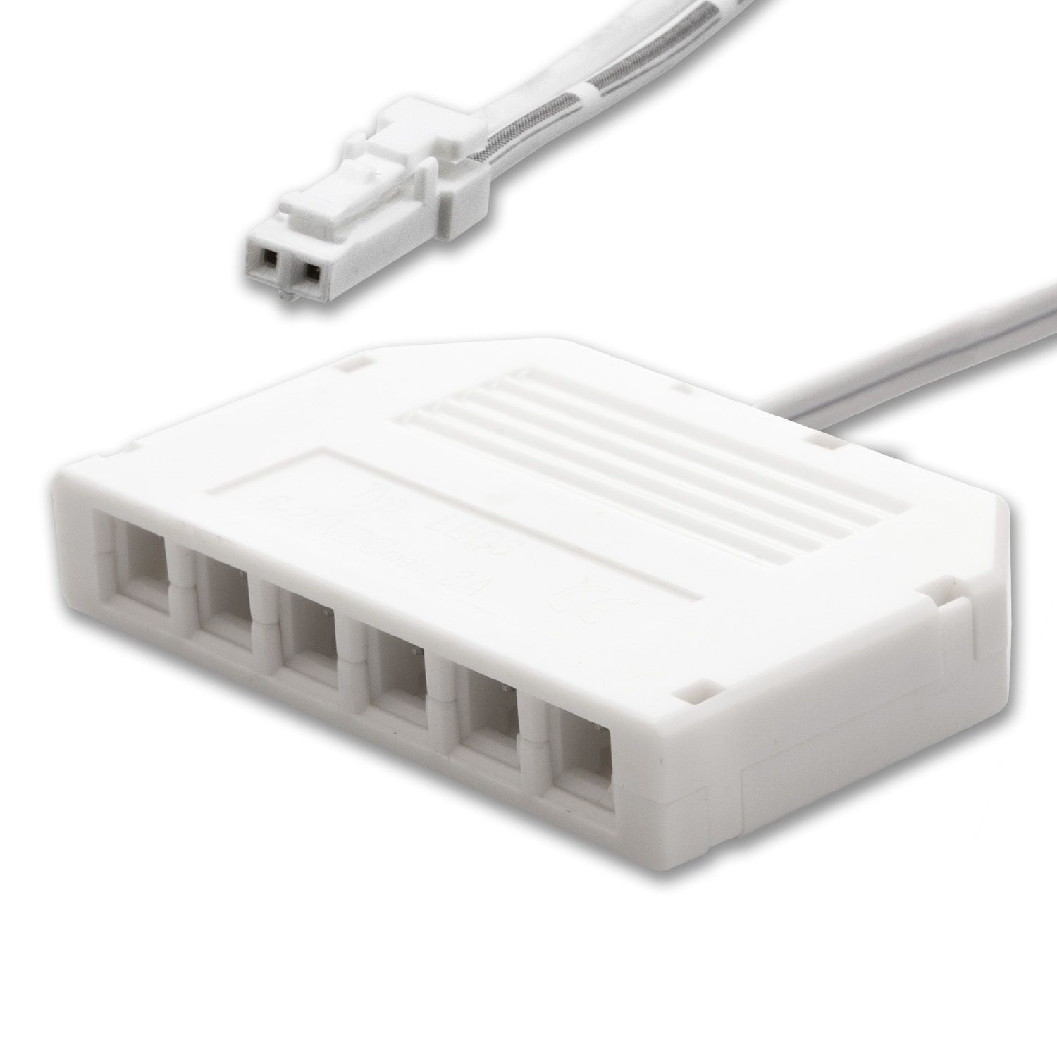 MiniAMP 6-fach Verteiler (1 male-Stecker an 6 female-Buchsen), 30cm, 2-polig, weiß, max. 3,5A