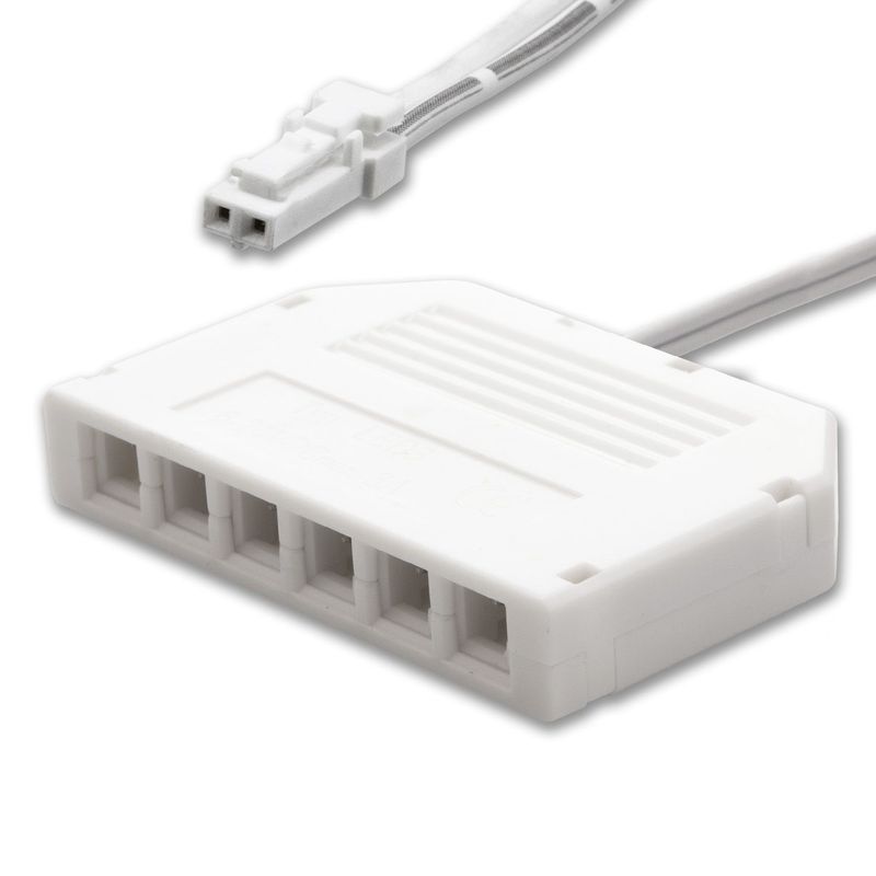 MiniAMP 6-fach Verteiler (1 male-Stecker an 6 female-Buchsen), 30cm, 2-polig, weiß, max. 3,5A