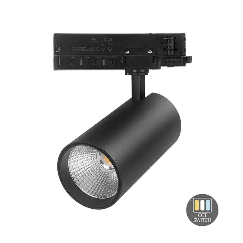 3-PHASEN SCHIENENSPOT | 10W-20W-30W | SCHWARZ | DIMMBAR | CCT-SCHALTER