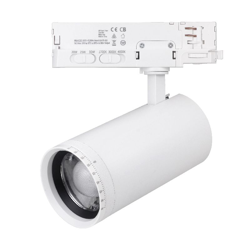 3-PHASEN STROMSCHIENENSTRAHLER | ZOOMBAR | WATTSCHALTER 20/25/30W | CCT-SCHALTER | WEISS