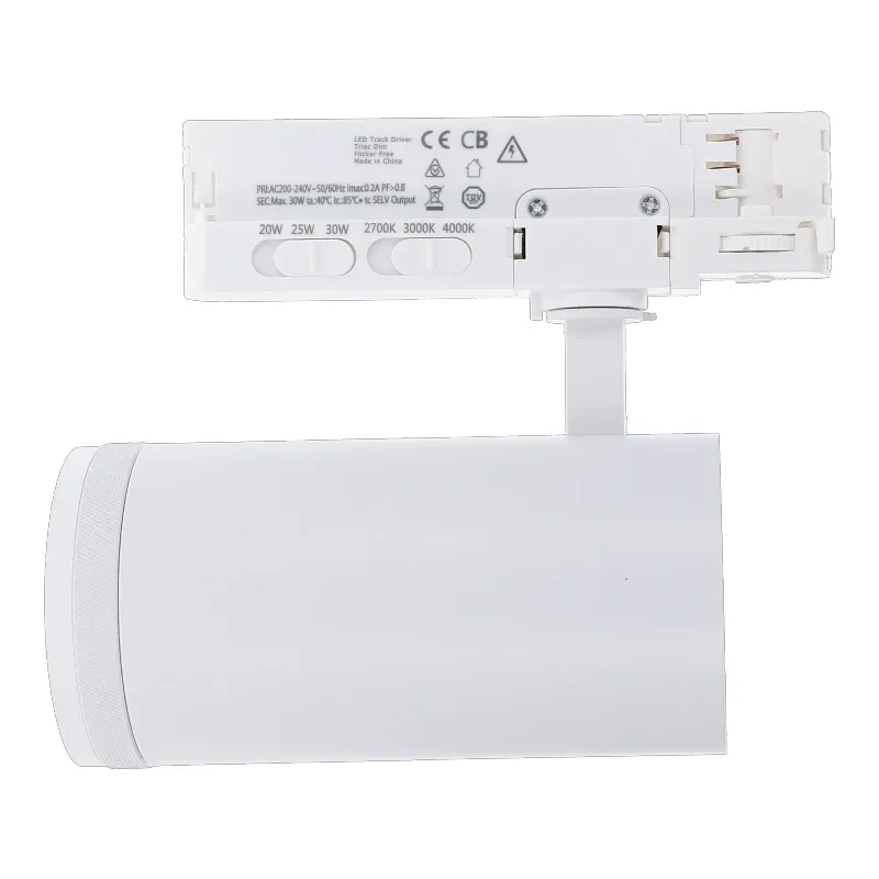 3-PHASEN RAILSPOT 15°-55° ZOOMBAR 20W/25W/30W  WEISS DIMMBAR CCT SCHALTER