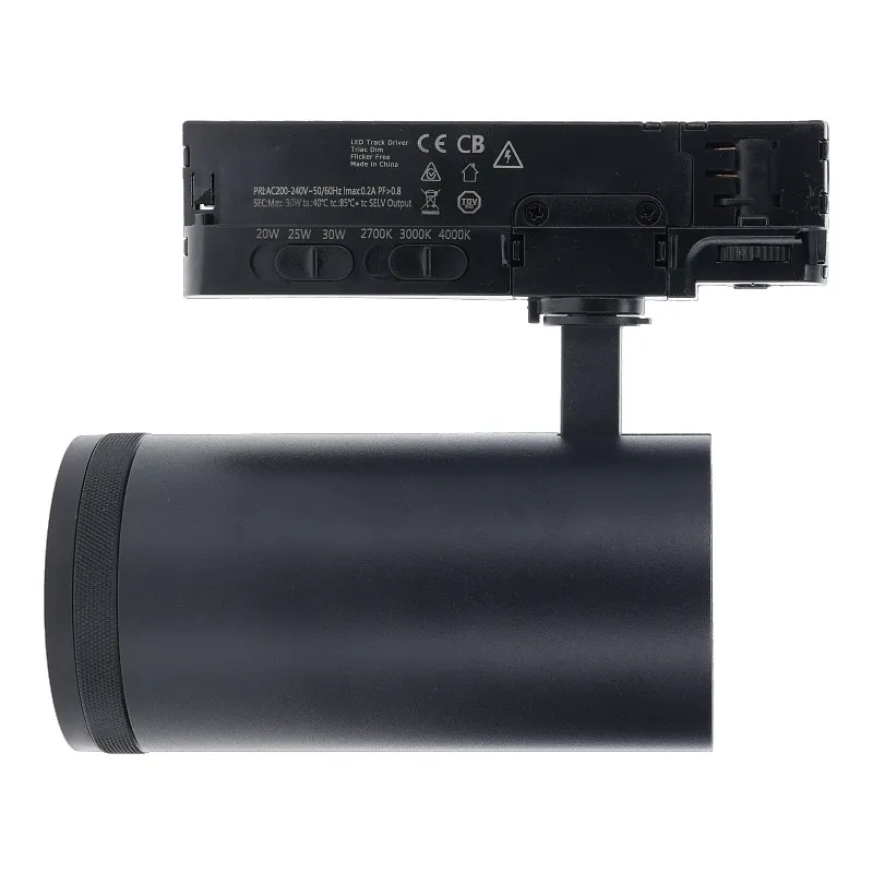 3-PHASEN RAILSPOT 15°-55° ZOOMBAR 20W/25W/30W  SCHWARZ DIMMBAR CCT SCHALTER
