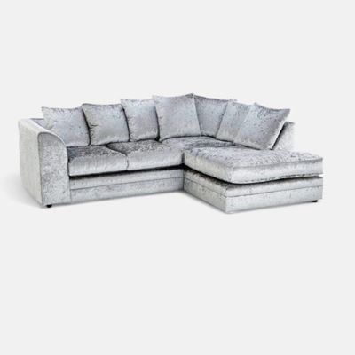 Crystal Crushed Velvet 4 Seater Corner Sofa- Right Side