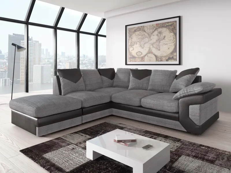 Dino Left Hand Jumbo Cord Corner Sofa with detachable footstool