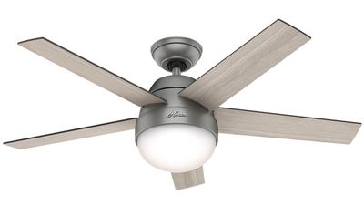 Stile 117cm Silver-Oak Ceiling Fan with Light &amp; Remote Control by Hunter