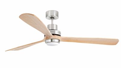 Lantau 168cm Nickel-Pine Ceiling Fan with Light &amp; Remote Control by Faro