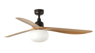 Outwood 150cm Brown-Oak Ceiling Fan with Light &amp; Remote Control by Faro