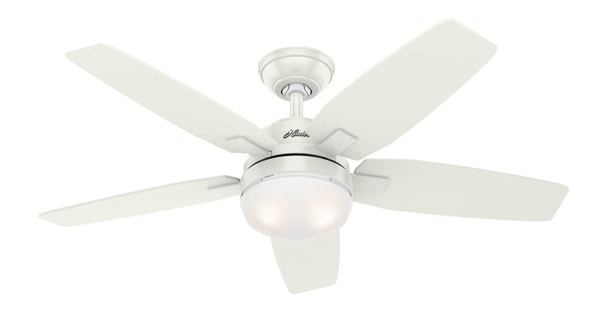 Arcot 117cm White-White Ceiling Fan with Light &amp; Remote Control by Hunter
