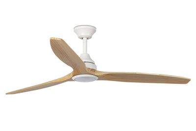 Alo 152cm White-Pine Ceiling Fan with Light &amp; Remote Control by Faro