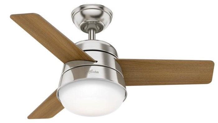 Finley 91cm Nickel-Walnut Ceiling Fan with Light &amp; Remote Control by Hunter