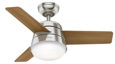 Finley 91cm Nickel-Walnut Ceiling Fan with Light &amp; Remote Control by Hunter
