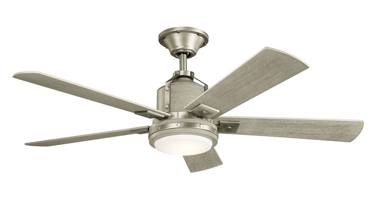 Colerne 132cm Nickel-Walnut Ceiling Fan with Light &amp; Remote Control by Kichler