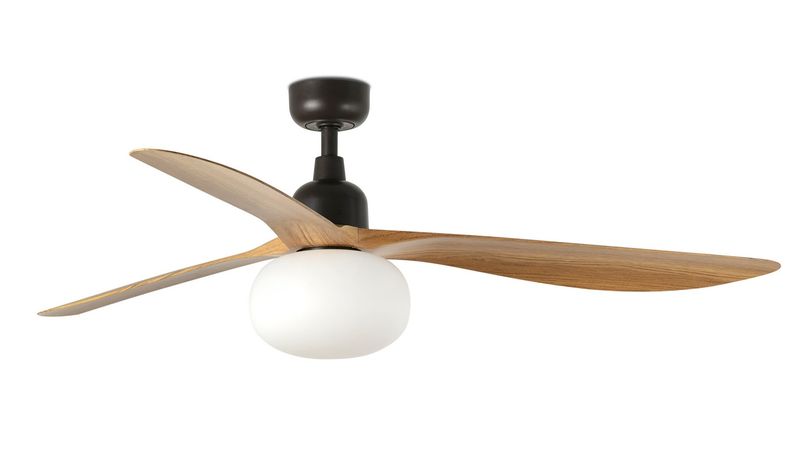 Outwood 150cm Brown-Oak Ceiling Fan with Light &amp; Remote Control by Faro