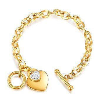 18K vergulde roestvrijstalen “Harten” armband,
