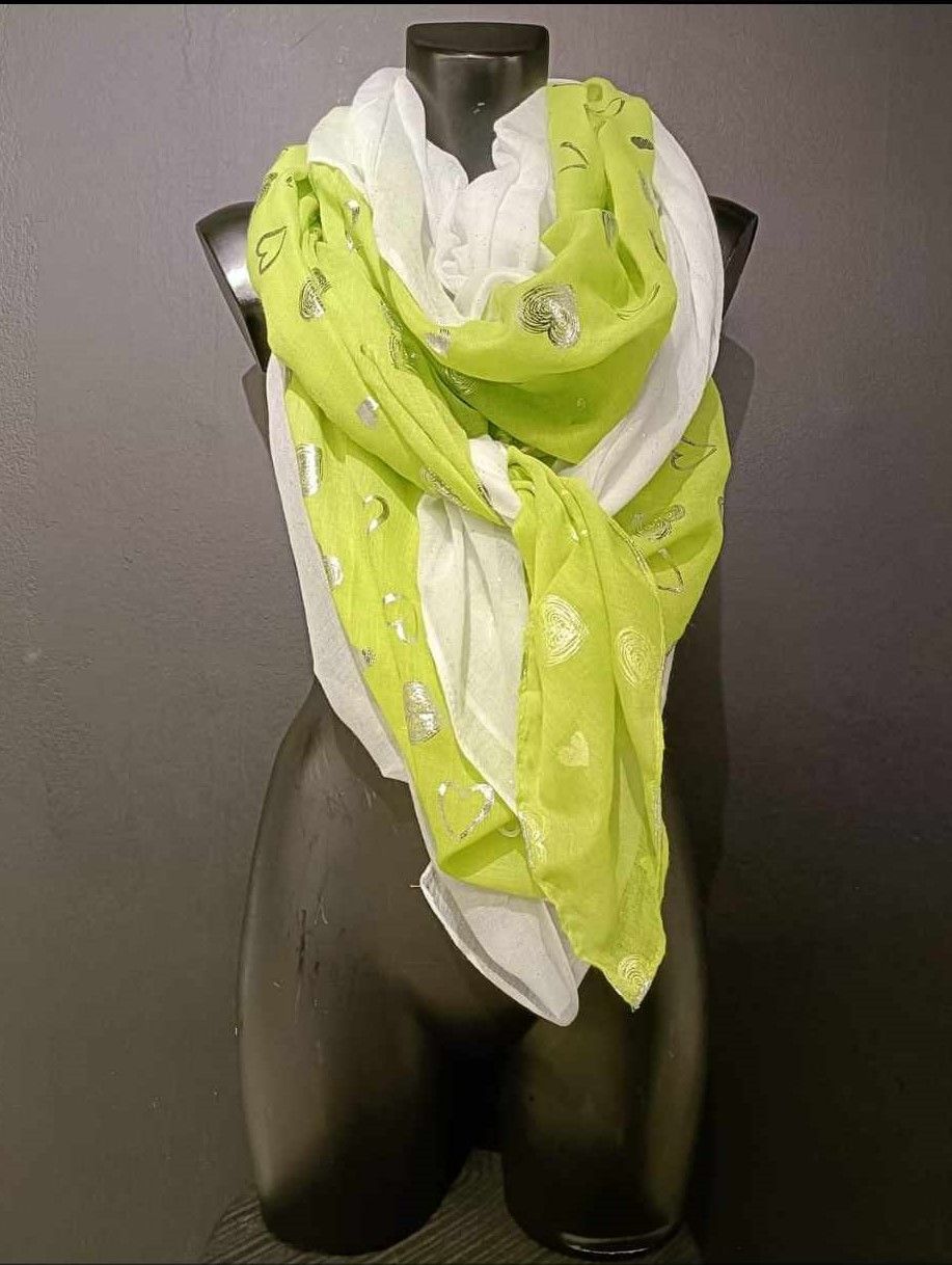 Foulard fin vert anis/écru