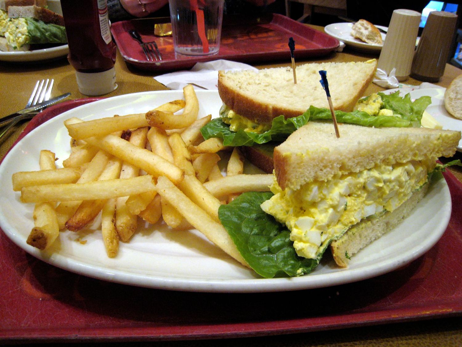 Egg Sandwich (Sliced Bread with Omelette or Fried Eggs with French Fries and Coleslaw)
