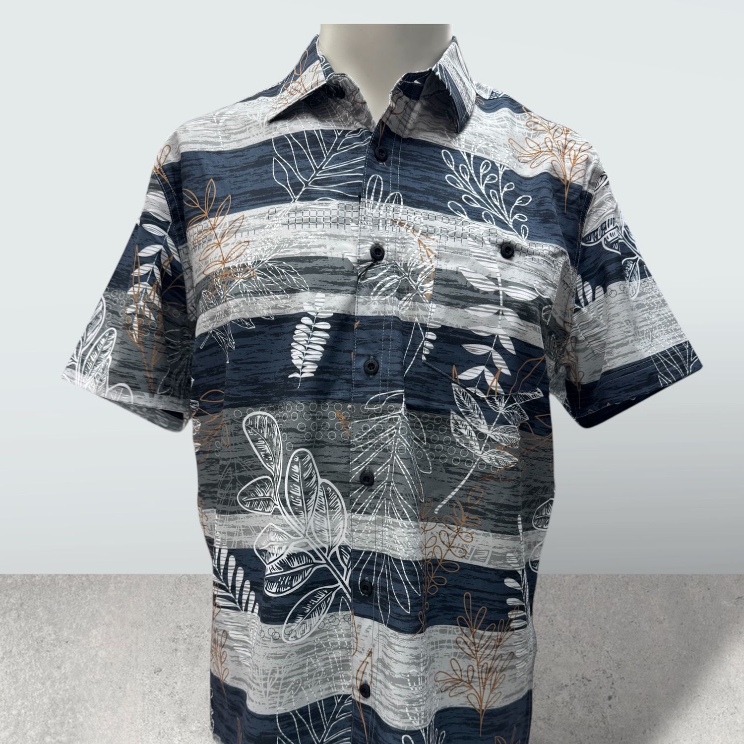 Chemise motif feuille marine