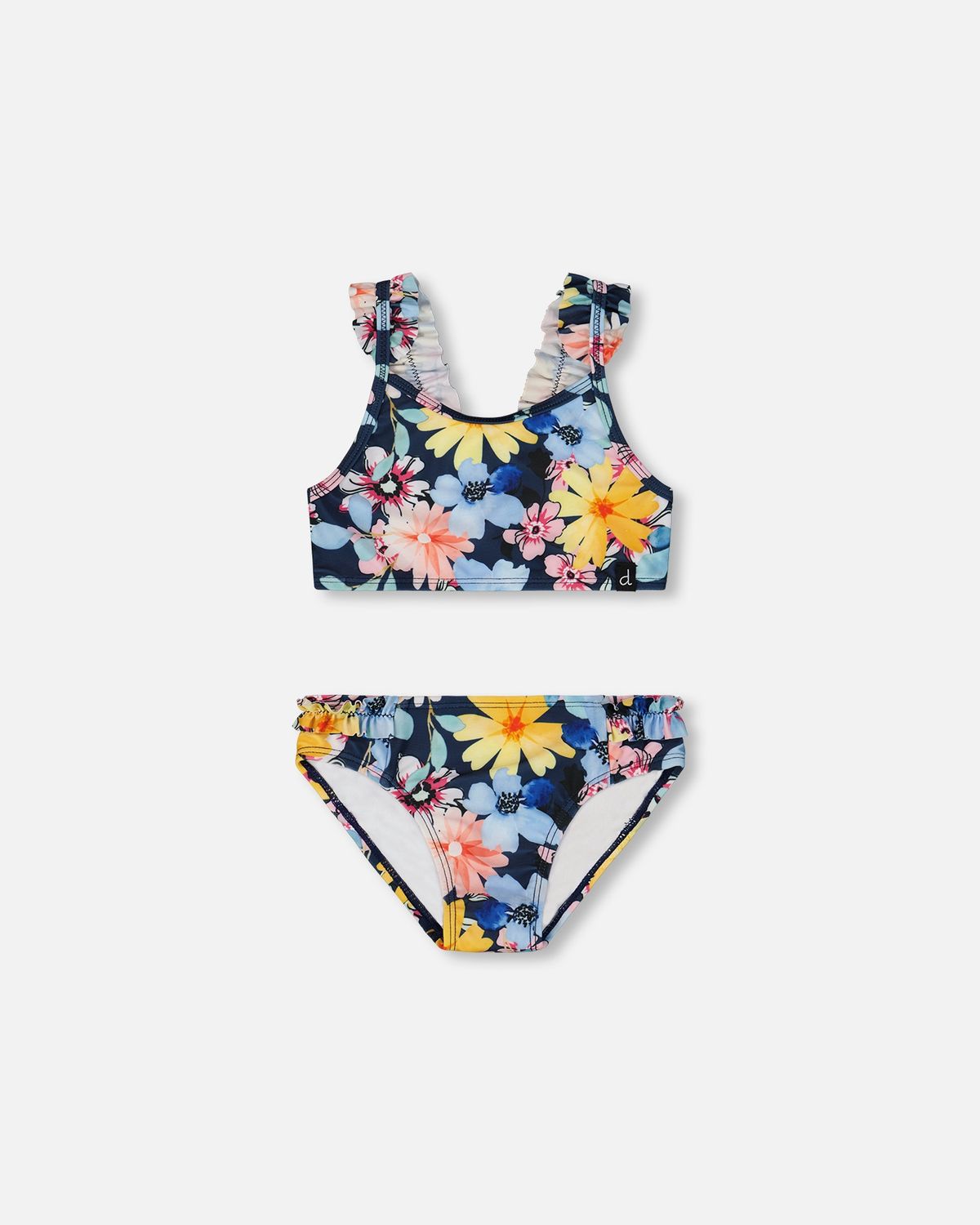 Maillot 2 pièces fillette -  Fleurs fond marine