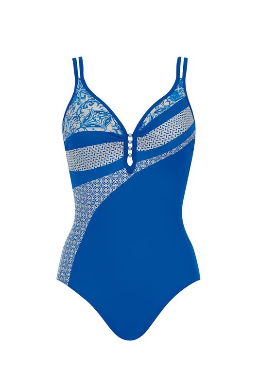 Maillot col en V - Bleu à motifs