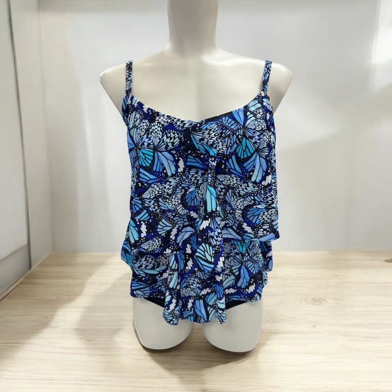 Tankini  col en V avec volants en pointe - Blue Butterfly