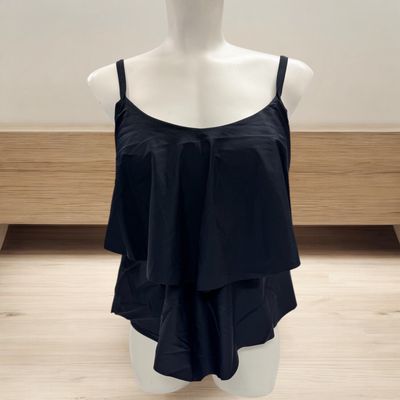 Tankini  col en V avec volants en pointe - The black
