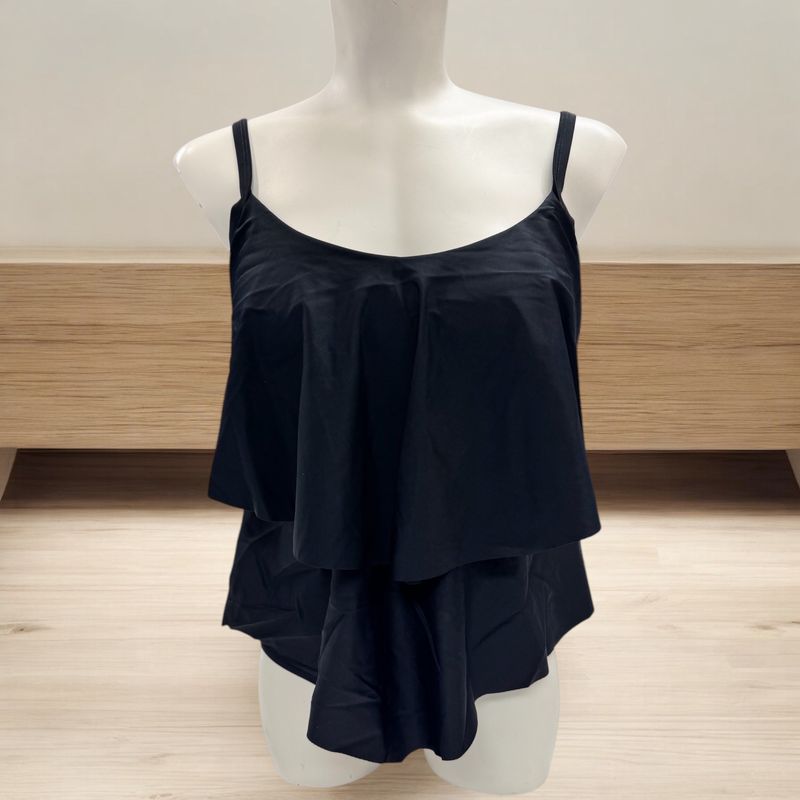 Tankini  col en V avec volants en pointe - The black